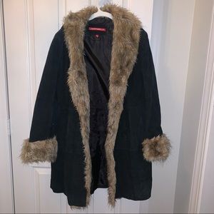 Penny Lane boho Black Suede Leather  Vintage Coat
